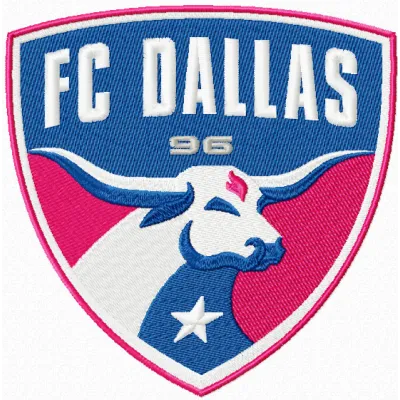 F.C. Dallas Logo embroidery design showcased on a vibrant background, ideal for sports apparel and accessories.