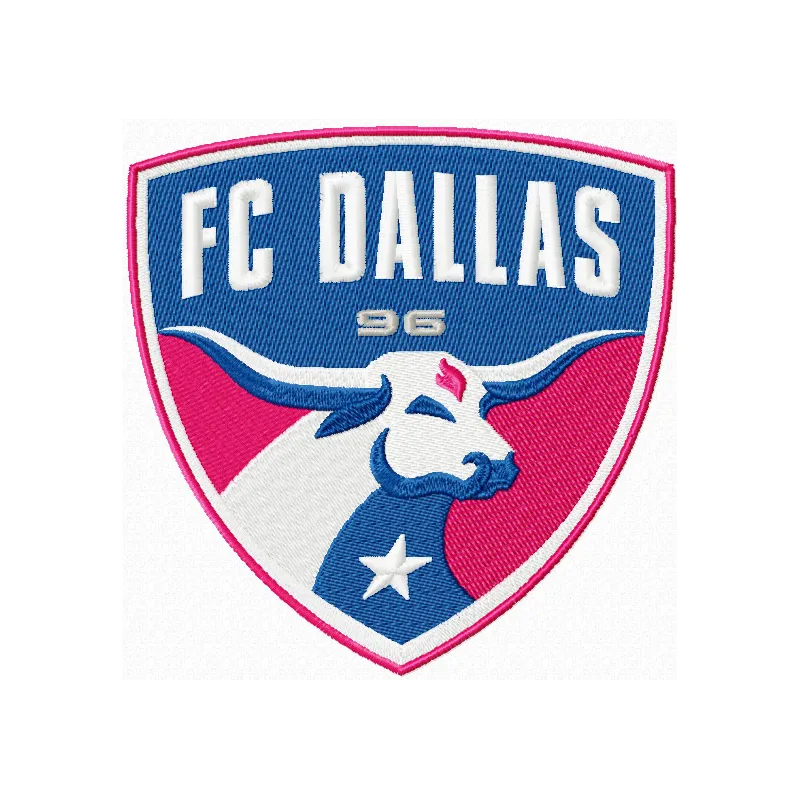 F.C. Dallas Logo embroidery design showcased on a vibrant background, ideal for sports apparel and accessories.