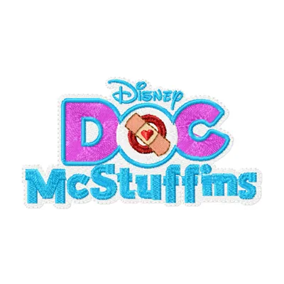 Preview of Doc McStuffins logo embroidery design, featuring colorful stitching patterns for creative projects.