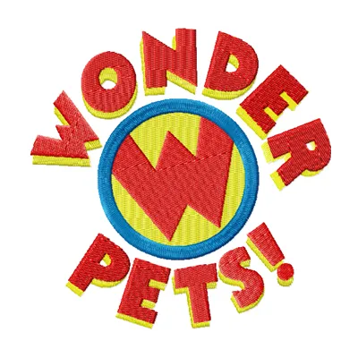 Wonder Pets Logo embroidery design preview showcasing vibrant stitching patterns for creative projects.