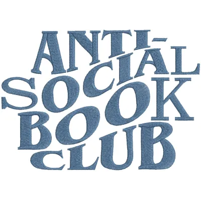 Embroidery design featuring the phrase 'Anti Social Book Club' in a stylish font on a fabric background.