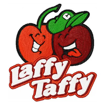 Laffy Taffy Apple and Cherry embroidery design showcasing colorful fruit motifs for kitchen decor.