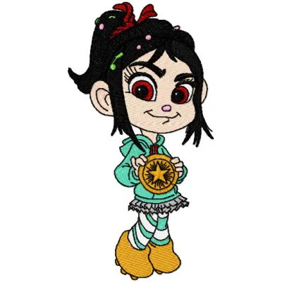 Vanellope von Schweetz embroidery design from Wreck-It Ralph, showcasing a playful character for creative stitching projects.