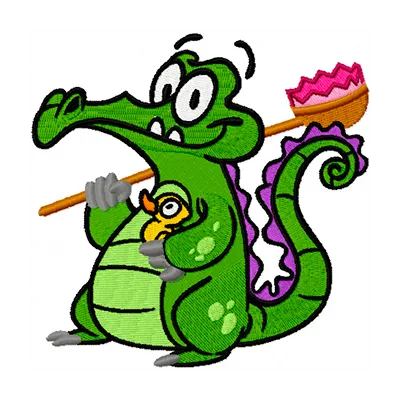 Swampy the alligator embroidery design showcasing a playful reptile motif for creative stitching projects.