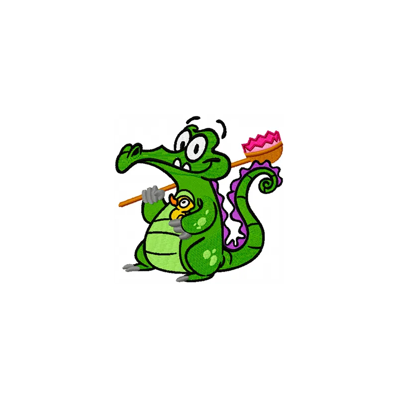 Swampy the alligator embroidery design showcasing a playful reptile motif for creative stitching projects.