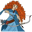 Embroidery design featuring Princess Merida shooting an arrow from the movie Brave, ideal for creative projects.