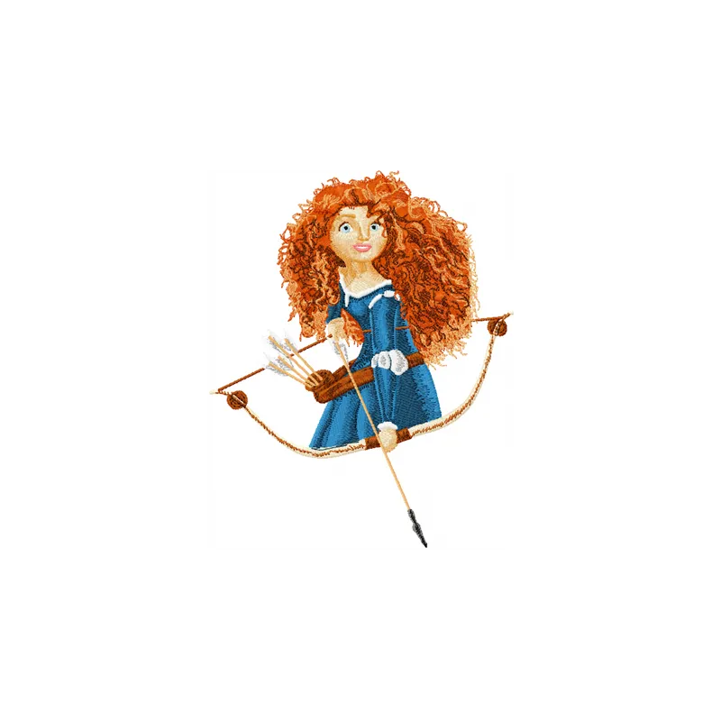 Brave Princess Merida embroidery design showcasing a detailed stitched motif for creative projects.