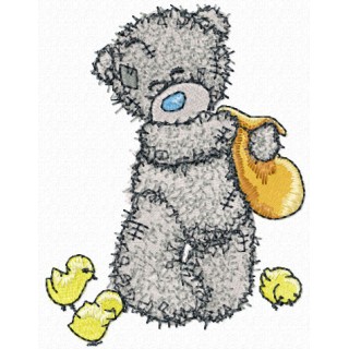 Teddy Bear feeding chickens embroidery design - Embroidery Design