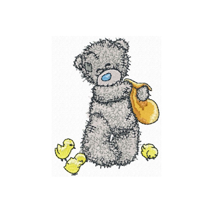 Teddy Bear feeding chickens embroidery design - Embroidery Design
