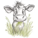Calf chewing grass sketch embroidery design featuring a detailed outline of a calf with grass.