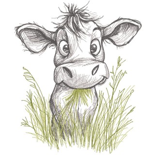 Calf chewing grass sketch embroidery design - Embroidery Design