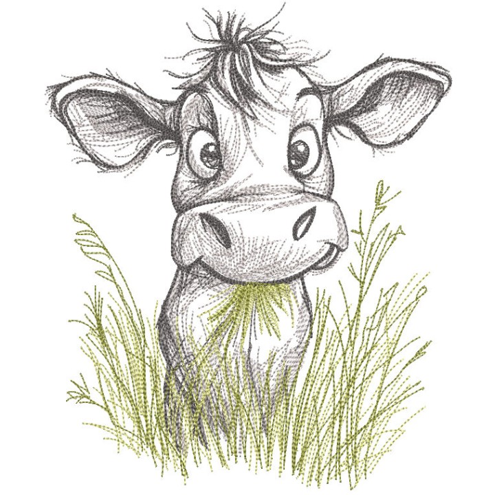 Calf chewing grass sketch embroidery design - Embroidery Design