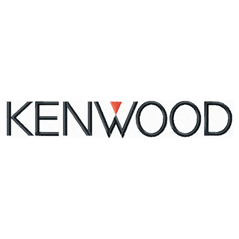 Kenwood logo embroidery design preview showcasing intricate stitching patterns for electronics enthusiasts.