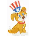 Happy dog embroidery design featuring a festive theme for Independence Day, perfect for stitching on t-shirts or tote bags.
