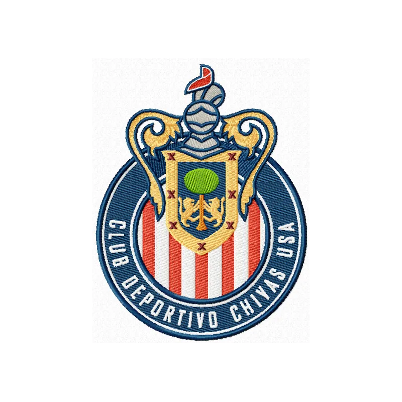 Embroidery design of the Club Deportivo Chivas USA logo, ideal for stitching on sports apparel and accessories.
