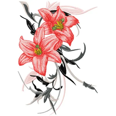 Swirl Lily embroidery design featuring intricate floral patterns, ideal for enhancing various fabric items.