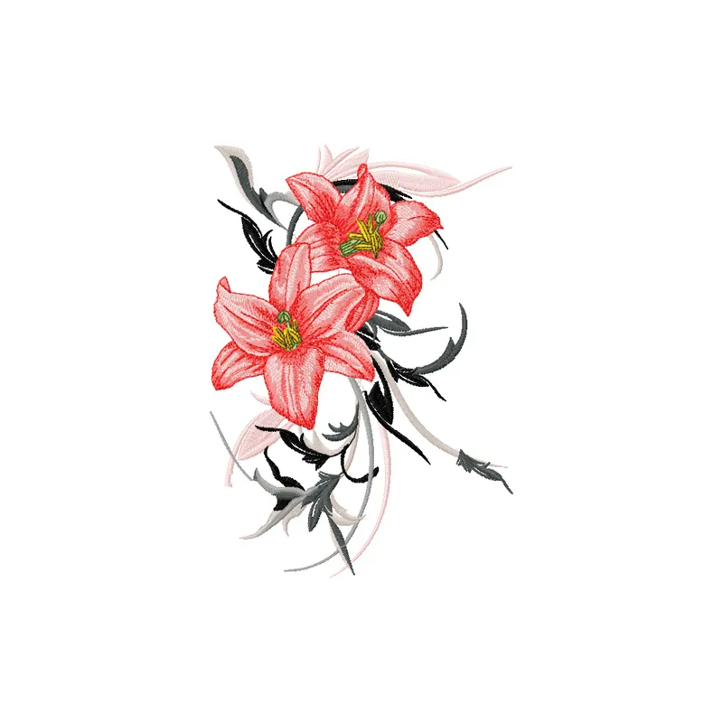 Swirl Lily embroidery design featuring intricate floral patterns, ideal for enhancing various fabric items.