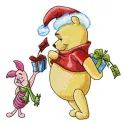 Winnie Pooh and Piglet with gifts embroidery design for festive Christmas stitching projects.