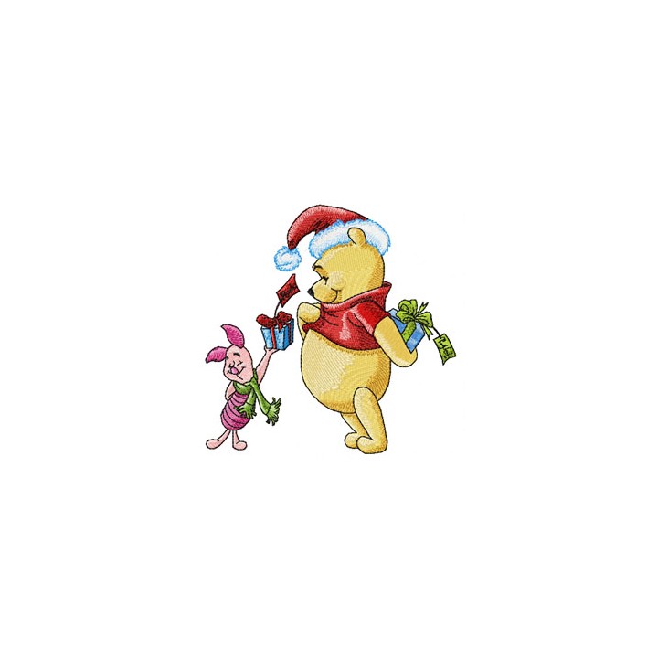 Winnie Pooh and Piglet with gifts embroidery design - Embroidery Design