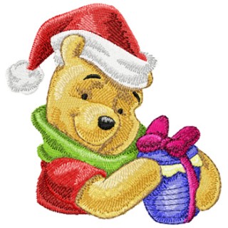 Winnie Pooh with Christmas gift 2 embroidery design - Embroidery Design