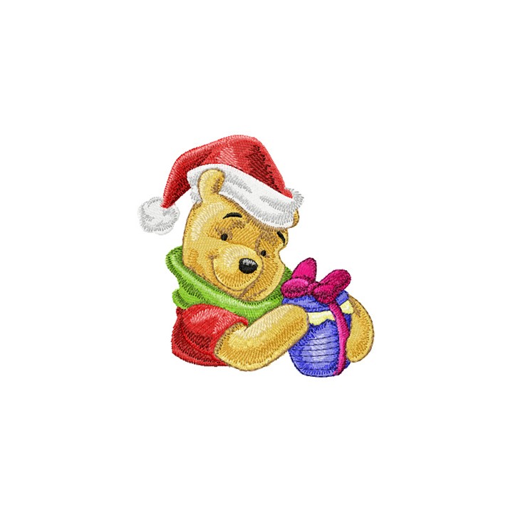 Winnie Pooh with Christmas gift 2 embroidery design - Embroidery Design