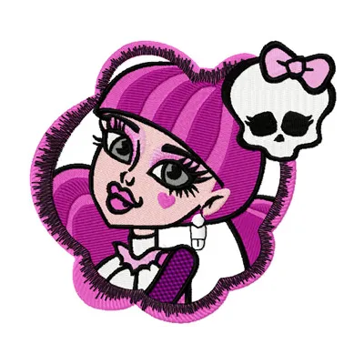 Preview of a Monster High Draculaura badge embroidery design featuring a fun and spooky character motif.