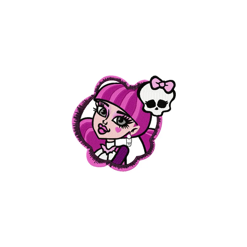 Preview of a Monster High Draculaura badge embroidery design featuring a fun and spooky character motif.