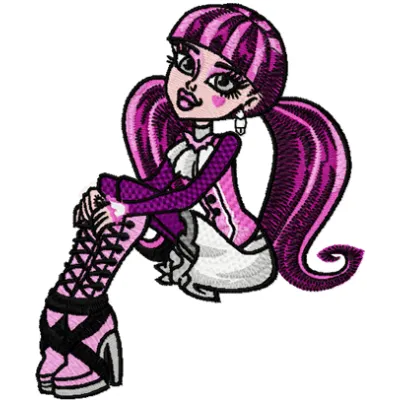 Preview of the Monster High Draculaura relax embroidery design, featuring a fun and playful character for girls.