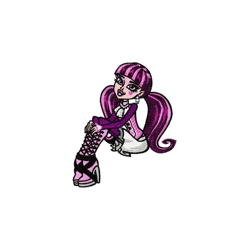 Preview of the Monster High Draculaura relax embroidery design, featuring a fun and playful character for girls.