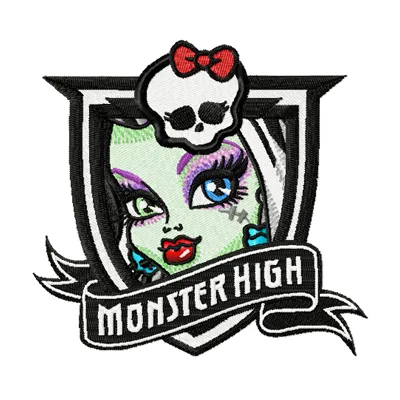 Monster High Frankie Stein embroidery design featuring a fun, spooky character for girls and women’s projects.