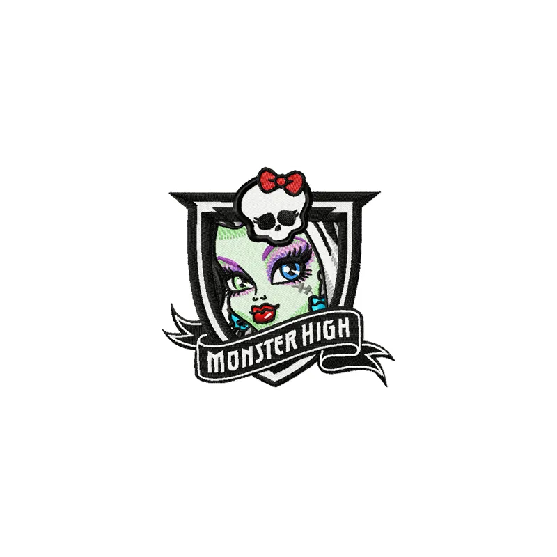 Monster High Frankie Stein embroidery design featuring a fun, spooky character for girls and women’s projects.
