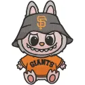 Labubu San Francisco Giants embroidery design featuring intricate stitching and team colors on a textile background.