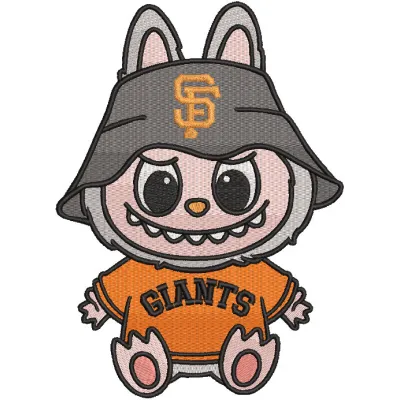 Labubu San Francisco Giants embroidery design featuring intricate stitching and team colors on a textile background.