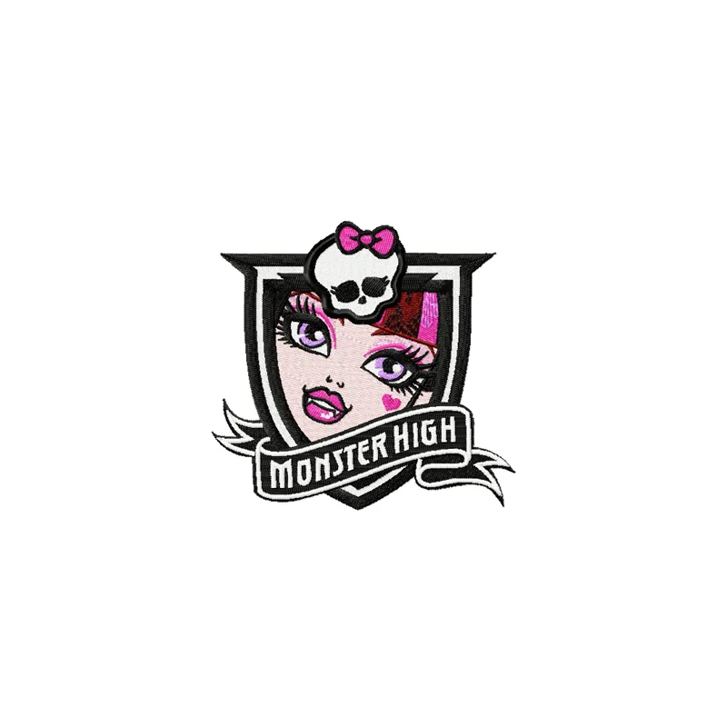 Preview of the Monster High Draculaura embroidery design featuring vibrant colors and fun details for girls' apparel.