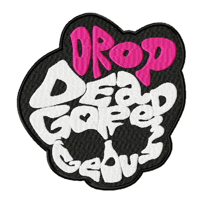 Preview of Monster High badge embroidery design featuring skull and bones, ideal for creative stitching projects.