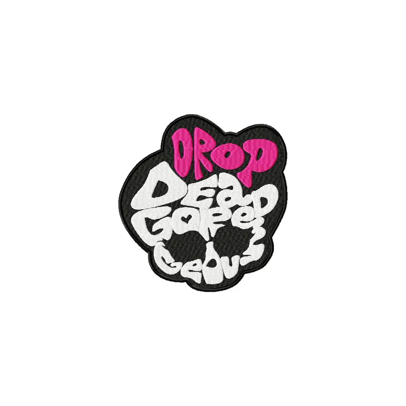 Preview of Monster High badge embroidery design featuring skull and bones, ideal for creative stitching projects.