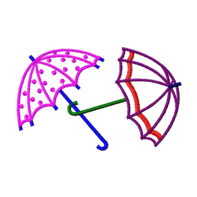 Two Umbrellas embroidery design showcasing a charming and whimsical stitched motif for creative projects.