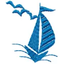 Small Ship embroidery design showcasing intricate details, perfect for adding nautical flair to various fabric projects.
