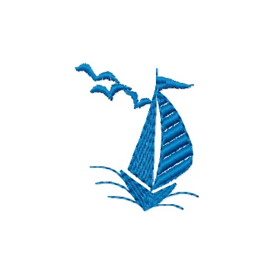 Small Ship embroidery design showcasing intricate details, perfect for adding nautical flair to various fabric projects.