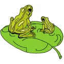 Two Frogs embroidery design featuring playful frogs, ideal for stitching on t-shirts, pillows, or tote bags.