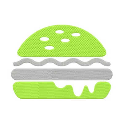 Hamburger symbol embroidery design showcasing a playful kitchen theme, ideal for decorating aprons and kitchen towels.