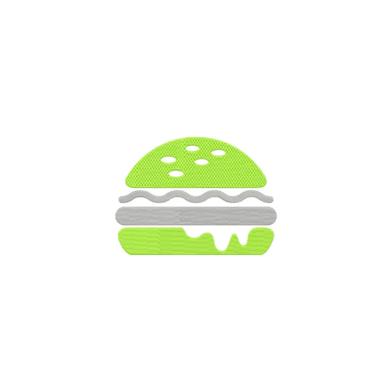 Hamburger symbol embroidery design showcasing a playful kitchen theme, ideal for decorating aprons and kitchen towels.
