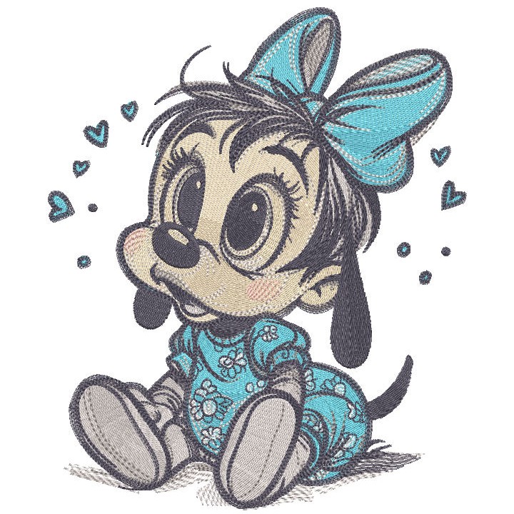 Goofy baby girl sitting embroidery design - Embroidery Design