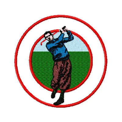 Golf embroidery design featuring a detailed golf club and ball, ideal for stitching on caps and towels.