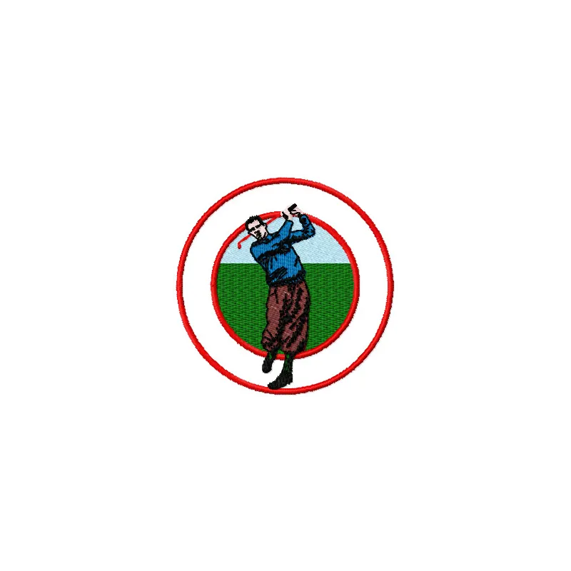 Golf embroidery design featuring a detailed golf club and ball, ideal for stitching on caps and towels.