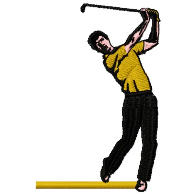 Golfer embroidery design showcasing a detailed stitching pattern for sports enthusiasts, ideal for apparel or accessories.