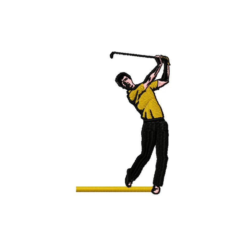 Golfer embroidery design showcasing a detailed stitching pattern for sports enthusiasts, ideal for apparel or accessories.