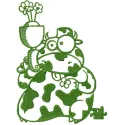 Preview of Manimals Cow military style embroidery design, featuring a whimsical cow motif ideal for creative projects.