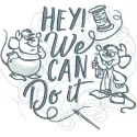 Gus and Jaq hey we can do it embroidery design featuring the characters from Cinderella, colorful and detailed.