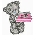 Teddy Bear Happy Birthday embroidery design featuring a cute teddy bear with a festive birthday theme.